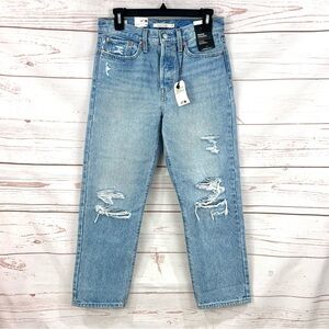 Levi’s High Rise Light Wash Distressed Wedgie Straight Wide Leg Crop Rigid Jeans